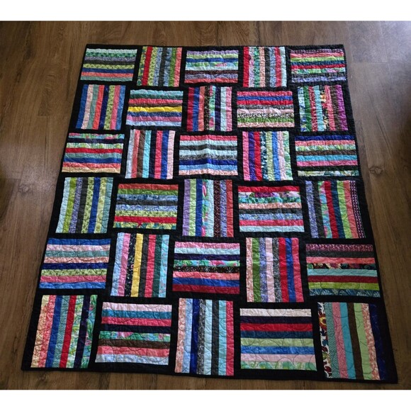 Handmade Quilt Fence Rail Design Flower Top Stitch 45x55 Lap Throw Blanket Vtg - Picture 2 of 8